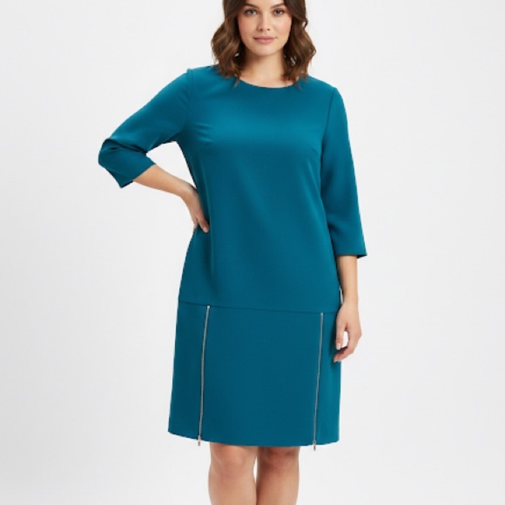 Ann Taylor Teal Sheath Dress Size 18 Ponte Zip Front Detail Career Work